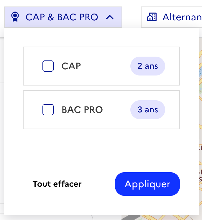 Filtre par diplôme